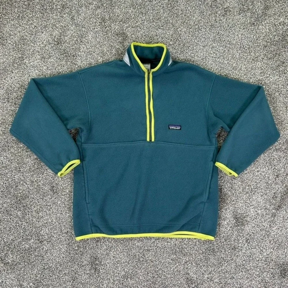 Patagonia Kids Synchilla Marsupial Boys XL 1/4 Zip Fleece‎ Pullover Green Yellow